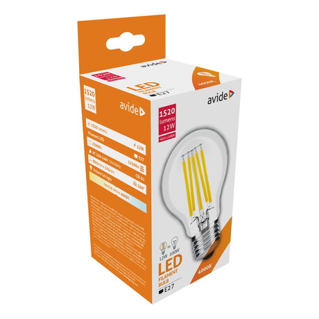 Avide LED Filament Globe 12W E27 A65 360° 4000K